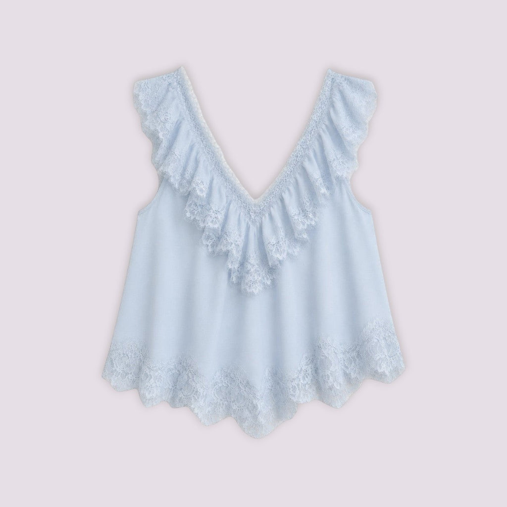 Top Bleu Dentelle