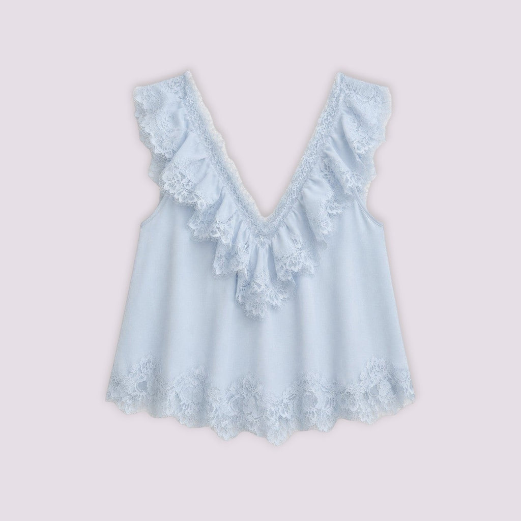 Top Bleu Dentelle