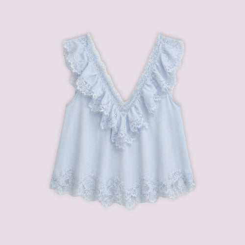 Top Bleu Dentelle