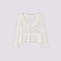 Blouse Sirlab écrue en voile léger avec volants, manches froncées et lien de serrage, style romantique et aérien