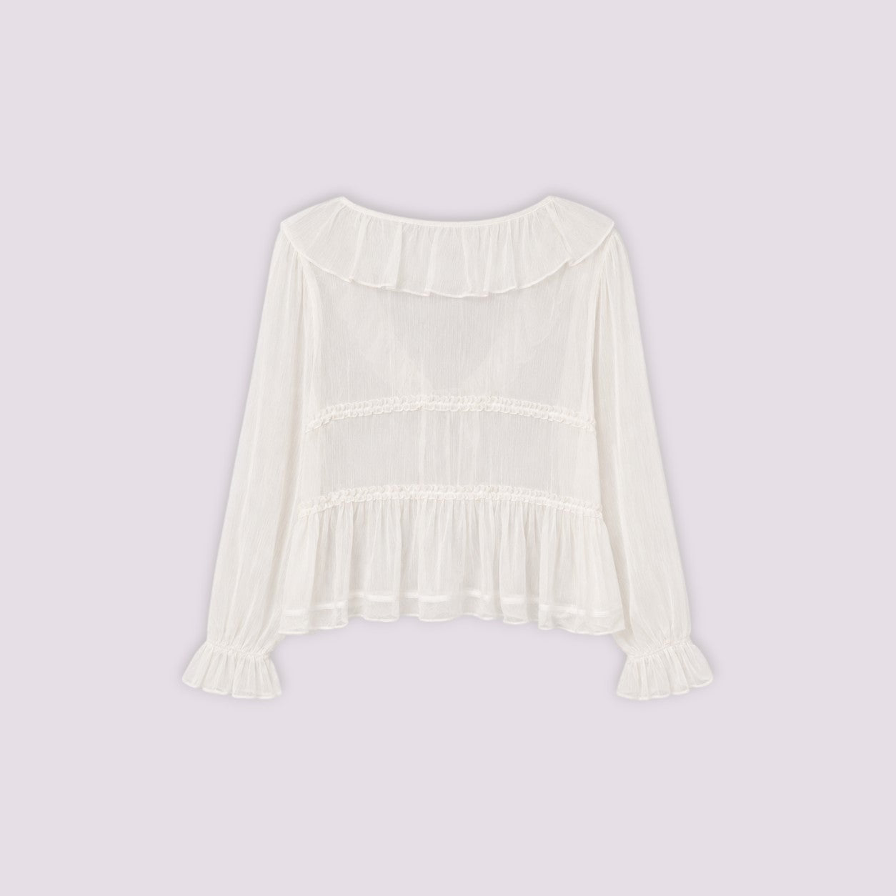 Blouse Sirlab écrue en voile léger avec volants, manches froncées et détails romantiques