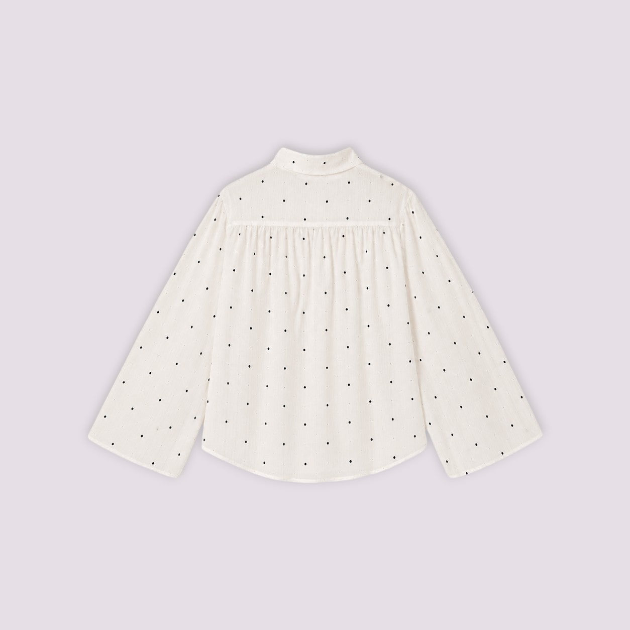 Chemise Sirlab écrue à pois noirs, coupe ample avec manches larges et détails transparents, vue de dos.